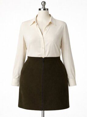 Lord & Taylor | Khaki Wool Blend Mini Skirt | Classic Preppy Style | Size 14